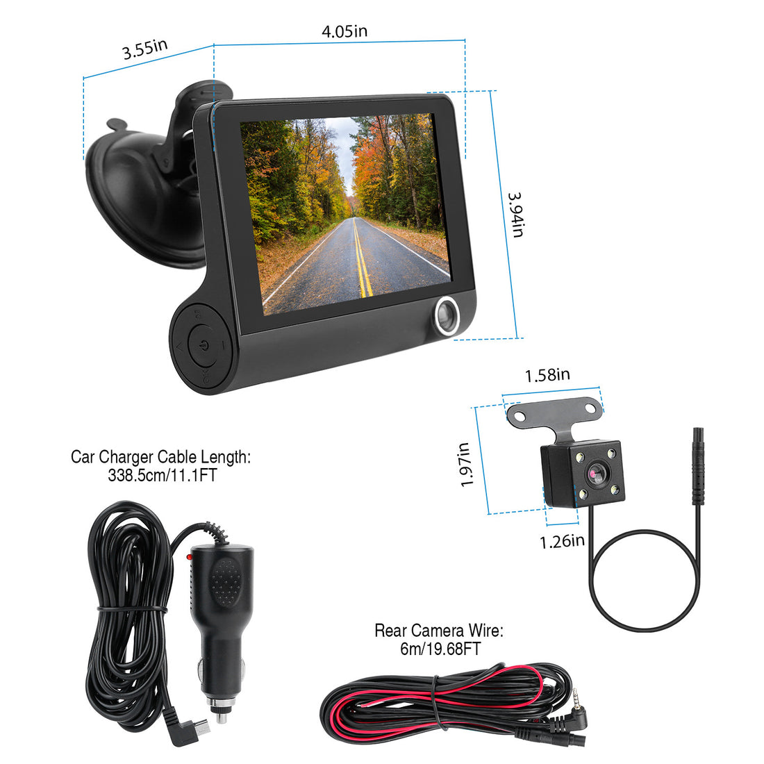 Car DVR Dash Camera 4In 3 Lens Vehicle