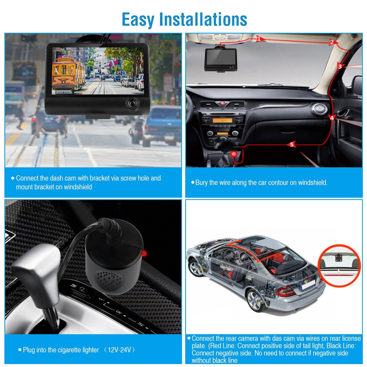 Car DVR Dash Camera 4In 3 Lens Vehicle