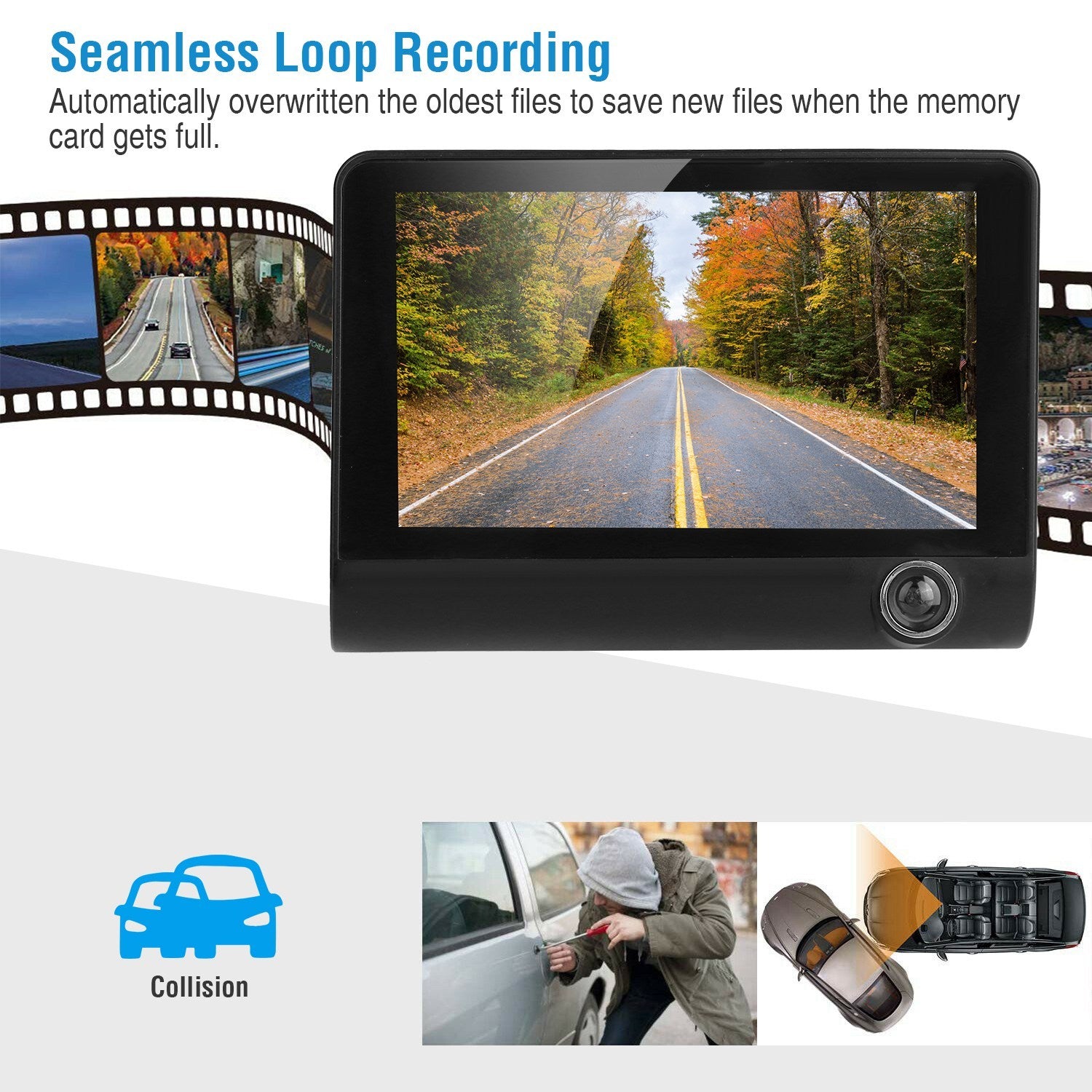 Car DVR Dash Camera 4In 3 Lens Vehicle